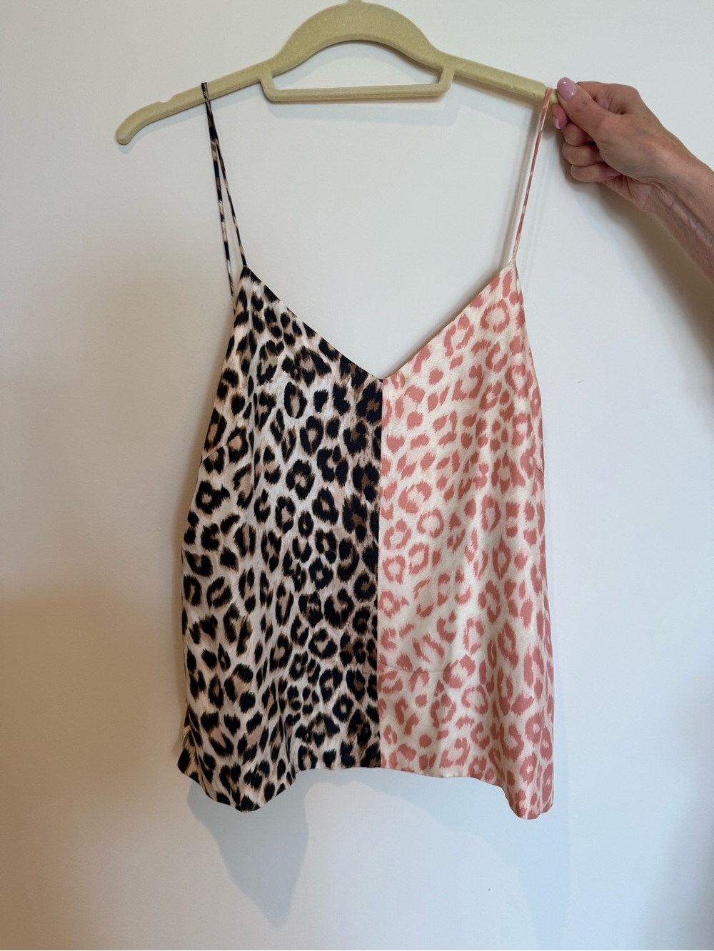 Two-Tone Leopard Print Spaghetti Strap Cami in Black & Pink